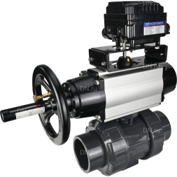 Кран шаровой BV4242E-FP-GRM-ISO Дн15 Ру10 полнопроходной, корпус - НПВХ, шар - НПВХ, уплотнение - EPDM, с пневмоприводом PA-DA-105-1 и пневмопозиционером YT-1000RSN с обратной связью
