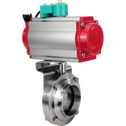 Затвор дисковый поворотный WBV3131S-2W-W-H Ду25 Ру10 под приварку, пищевая нержавеющая сталь 304, уплотнение - Silicon, с пневмоприводом PA-DA-052, пневмораспределителем 4M310-08 AC220V и магнитным переключателем ALS200D