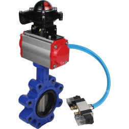 Затвор дисковый поворотный WBV1631E-2W-Fb-H Ду100 Ру16 LUG корпус - чугун QT450, диск - нержавеющая сталь 304, уплотнение - EPDM, с пневмоприводом PA-DA-083, пневмораспределителем 4V320-08 AC220V и БКВ APL-210N