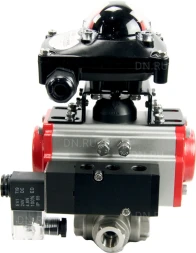 Кран шаровой BV3232P(4pc)-SP-3WL-T-ISO-H Ду10 Ру63 стандартнопроходной трехходовой L-тип, нерж. сталь SS316, внутренняя резьба, уплотнение - PTFE, пн.приводом PA-SA-052, пн.распределителем 4M310-08 AC220V и БКВ APL-210N