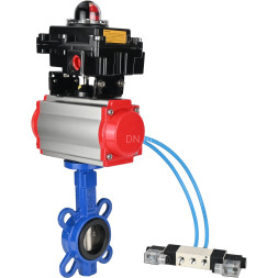 Затвор дисковый поворотный WBV1413E-2W-Fb-H Ду80 Ру16, корпус - чугун GGG50, диск - чугун GGG40, уплотнение - EPDM, с пневмоприводом PA-SA-083, пневмораспределителем 4V320-10 AC220V и БКВ APL-410N EX