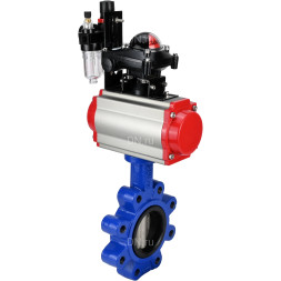 Затвор дисковый поворотный WBV1631E-2W-Fb-H Ду100 Ру16 LUG корпус - чугун QT450, диск - нержавеющая сталь 304, уплотнение - EPDM, с пневмоприводом PA-DA-083, пневмораспределителем 4M310-08 AC220V, БКВ APL-210N и БПВ AFC2000