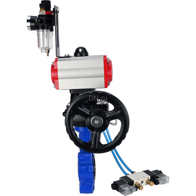 Затвор дисковый поворотный WBV1631E-2W-Fb-H Ду125 Ру16 LUG корпус - чугун QT450, диск - нержавеющая сталь 304, уплотнение - EPDM, с пневмоприводом PA-DA-105, пневмораспределителем 4V320-10 AC220V, редуктором MON3-700-T38-ISO и БПВ AFC2000