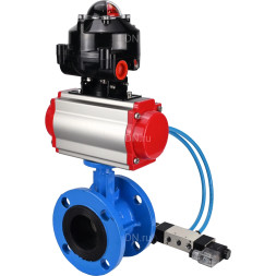 Затвор дисковый поворотный WBV1313E-2W-F-H Ду200 Ру16 фланцевый, корпус - чугун GGG40, диск - чугун GGG40, уплотнение - EPDM, с пневмоприводом PA-DA-140, пневмораспределителем 4V320-10 AC220V и БКВ APL-510N EX