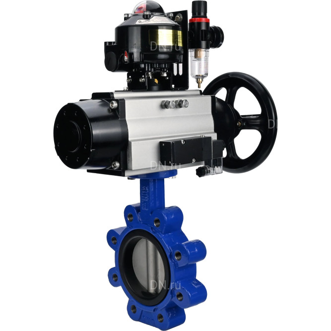 Затвор дисковый поворотный WBV1631E-2W-Fb-H Ду150 Ру16 LUG корпус - чугун QT450, диск - нержавеющая сталь 304, уплотнение - EPDM, с пневмоприводом PA-DA-105-1, пневмораспределителем 4M310-08 AC220V, БКВ APL-510N EX и БПВ AFC2000
