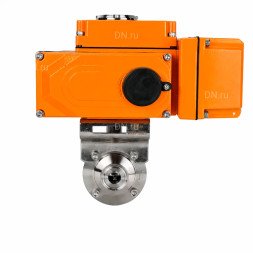 Затвор дисковый поворотный WBV3131S-2W-C-H Ду25 Ру10 кламповый, корпус - пищевая нержавеющая сталь 304, уплотнение - Silicon, с электроприводом QT-N-005EM-A1-220VAC-У1 c датчиком обратной связи и входным управляющим сигналом 4-20мА HARK
