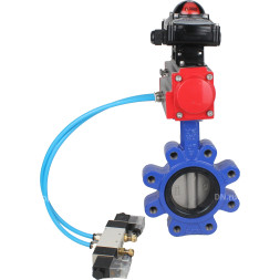 Затвор дисковый поворотный WBV1631E-2W-Fb-H Ду125 Ру16 LUG корпус - чугун QT450, диск - нержавеющая сталь 304, уплотнение - EPDM, с пневмоприводом PA-DA-105, пневмораспределителем 4V320-08 AC220V и БКВ APL-210N