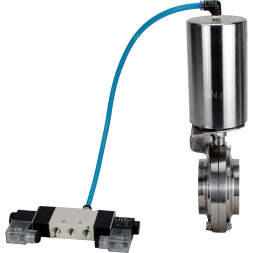 Затвор дисковый поворотный WBV3131E-2W-W-H Ду40 Ру10 под приварку, пищевая нержавеющая сталь 304, уплотнение – EPDM, с пневмоприводом PA-SA-85 и пневмораспределителем 4V320-08 AC220V