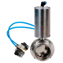 Затвор дисковый поворотный кламповый WBV3131S-2W-C-H Ду50 Ру10 корпус - пищевая нержавеющая сталь 304, уплотнение – Silicon, с пневмоприводом PA-SA-85 и пневмораспределителем 4V320-10 AC220V