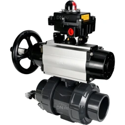 Кран шаровой BV4242E-FP-GRM-ISO Дн20 Ру10 полнопроходной, корпус - НПВХ, шар - НПВХ, уплотнение - EPDM, с пневмоприводом PA-DA-105-1, пневмораспределителем 4V320-08 AC220V и БКВ APL-410N EX