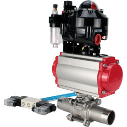 Кран шаровой BV3131P(3pc)-FP-W-ISO-H LONG Ду15 Ру63 полнопроходной, корпус - нержавеющая сталь 304, уплотнение - PTFE, под приварку, с пневмоприводом PA-DA-052, пневмораспределителем 4V320-08 AC220V, БКВ APL-510N EX и БПВ AFC2000