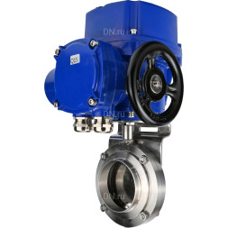 Затвор дисковый поворотный WBV3131E-2W-W-H Ду20 Ру10 под приварку, корпус - пищевая нержавеющая сталь 304, уплотнение - EPDM, с электроприводом QT-N-005M-O2-220VAC-У1 с моментной муфтой и штурвалом