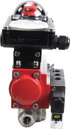 Кран шаровой BV3232P(4pc)-SP-3WL-T-ISO-H Ду10 Ру63 стандартнопроходной трехходовой L-тип, нерж. сталь SS316, внутренняя резьба, уплотнение - PTFE, пн.приводом PA-DA-052, пн.распределителем 4M310-08 AC220V и БКВ APL-210N