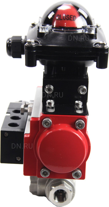 Кран шаровой BV3232P(4pc)-SP-3WL-T-ISO-H Ду10 Ру63 стандартнопроходной трехходовой L-тип, нерж. сталь SS316, внутренняя резьба, уплотнение - PTFE, пн.приводом PA-DA-052, пн.распределителем 4M310-08 AC220V и БКВ APL-210N