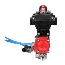 Кран шаровой BV3232P(4pc)-SP-3WL-T-ISO-H Ду32 Ру63, стандартнопроходной, четырехсоставной, корпус - нержавеющая сталь 316, уплотнение - PTFE, внутренняя резьба, с пневмоприводом PA-DA-052, пневмораспределителем 4V320-08 AC220V, БКВ APL-410N Ex