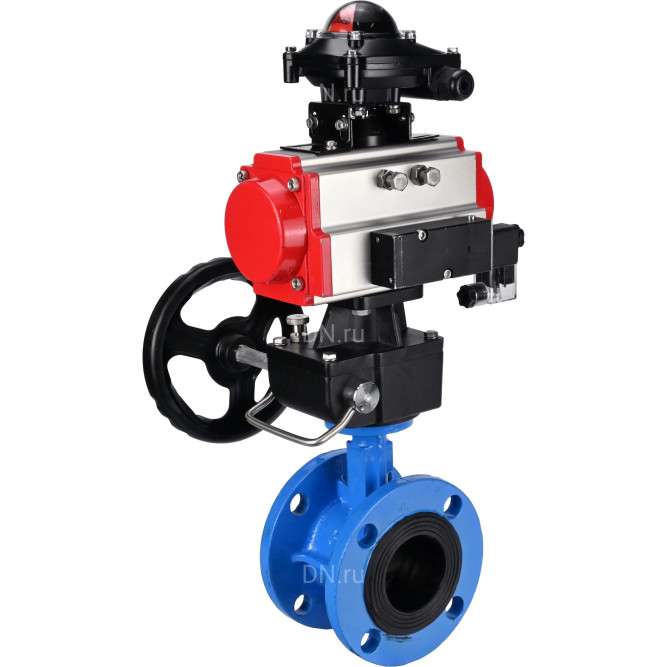 Затвор дисковый поворотный WBV1313E-2W-F-H Ду125 Ру16 фланцевый, корпус - чугун GGG40, диск - чугун GGG40, EPDM, с пневмоприводом PA-DA-130, пневмораспределителем 4M310-08 AC220V, БКВ APL-210N и ручным дублером MON1-250-T26-ISO