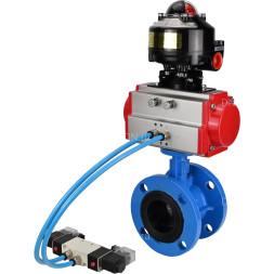 Затвор дисковый поворотный WBV1313E-2W-F-H Ду65 Ру16 фланцевый, корпус - чугун GGG40, диск - чугун GGG40, уплотнение - EPDM, с пневмоприводом PA-DA-105, пневмораспределителем 4V320-10 AC220V и БКВ APL-510N EX