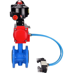 Затвор дисковый поворотный WBV1313E-2W-F-H Ду65 Ру16 фланцевый, корпус - чугун GGG40, диск - чугун GGG40, уплотнение - EPDM, с пневмоприводом PA-DA-105, пневмораспределителем 4V320-10 AC220V и БКВ APL-510N EX