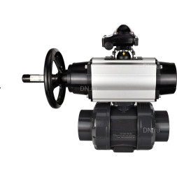 Кран шаровой BV4242E-FP-GRM-ISO Дн100 Ру10 полнопроходной, корпус - НПВХ, шар - НПВХ, уплотнение - EPDM, с пневмоприводом PA-DA-105-1, пневмораспределителем 4M310-08 DC24V и БКВ APL-210N