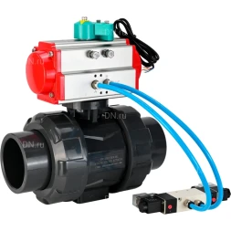 Кран шаровой BV4242E-FP-GRM-ISO Дн25 Ру10 полнопроходной, корпус - НПВХ, шар - НПВХ, уплотнение - EPDM, с пневмоприводом PA-DA-052, пневмораспределителем 4V320-10 AC220V и магнитным переключателем ALS200D