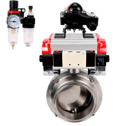 Затвор дисковый поворотный кламповый WBV3131E-2W-C-H Ду25 Ру10 корпус - пищевая нержавеющая сталь 304, уплотнение – EPDM, с пневмоприводом PA-DA-065, пневмораспределителем 4V320-08 AC220V, БКВ APL-210N и БПВ AFC2000
