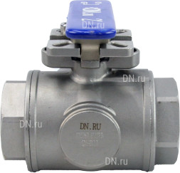 Кран шаровой BV3232P(4pc)-SP-3WT-T-ISO-H Ду50 Ру63, 3-ходовой T-тип стандартнопроходной, внутренняя резьба, уплотнение - PTFE, материал корпуса - нержавеющая сталь SS316 с ISO фланцем и рукояткой
