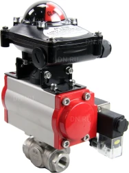 Кран шаровой BV3232P(4pc)-SP-3WL-T-ISO-H Ду32 Ру63 стандартнопроходной трехходовой L-тип, нерж. сталь SS316, внутренняя резьба, уплотнение - PTFE, пн.приводом PA-SA-065, пн.распределителем 4M310-08 AC220V и БКВ APL-210N
