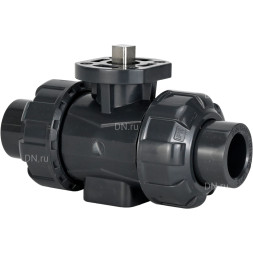 Кран шаровой BV4242E-FP-GRM-ISO Дн32 Ру10 полнопроходной, клеевой с разборным муфтовым соединением, корпус - UPVC (НПВХ), шар - UPVC (НПВХ), уплотнение - EPDM, с ISO-фланцем и голым штоком квадратным