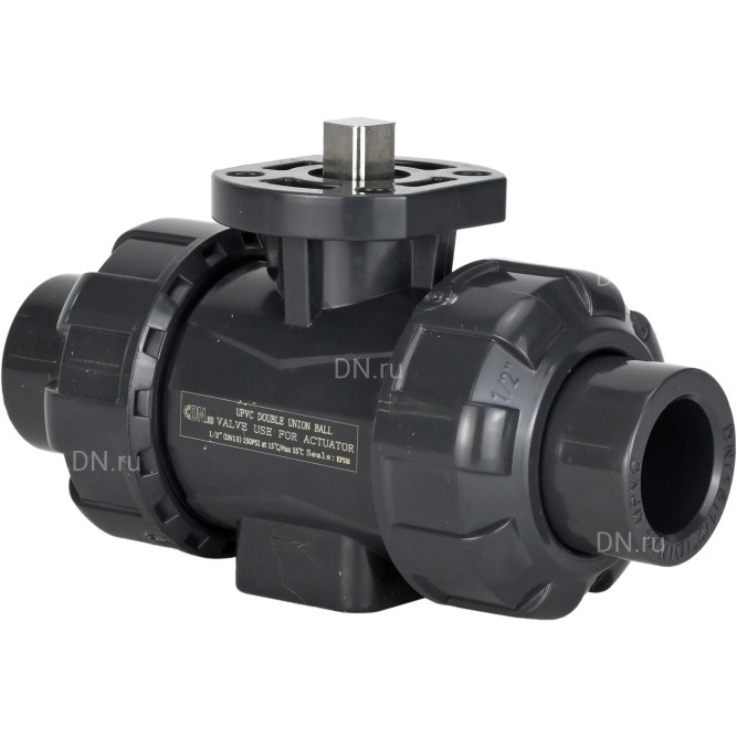 Кран шаровой BV4242E-FP-GRM-ISO Дн32 Ру10 полнопроходной, клеевой с разборным муфтовым соединением, корпус - UPVC (НПВХ), шар - UPVC (НПВХ), уплотнение - EPDM, с ISO-фланцем и голым штоком квадратным