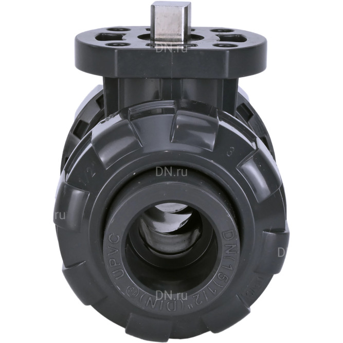 Кран шаровой BV4242E-FP-GRM-ISO Дн32 Ру10 полнопроходной, клеевой с разборным муфтовым соединением, корпус - UPVC (НПВХ), шар - UPVC (НПВХ), уплотнение - EPDM, с ISO-фланцем и голым штоком квадратным