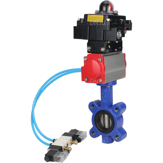 Затвор дисковый поворотный WBV1616N-2W-Fb-H Ду65 Ру16 LUG корпус - чугун QT450, диск - чугун QT450, уплотнение - NBR, с пневмоприводом PA-SA-105, пневмораспределителем 4V320-08 AC220V и БКВ APL-410N EX