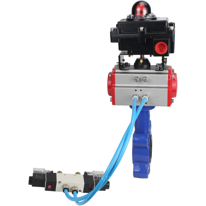Затвор дисковый поворотный WBV1616N-2W-Fb-H Ду65 Ру16 LUG корпус - чугун QT450, диск - чугун QT450, уплотнение - NBR, с пневмоприводом PA-SA-105, пневмораспределителем 4V320-08 AC220V и БКВ APL-410N EX