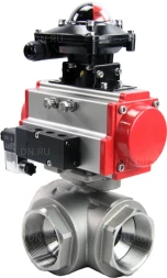 Кран шаровой BV3232P(4pc)-SP-3WL-T-ISO-H Ду65 Ру40 стандартнопроходной трехходовой L-тип, нерж. сталь SS316, внутренняя резьба, уплотнение - PTFE, пн.приводом PA-DA-083, пн.распределителем 4M310-08 AC220V и БКВ APL-210N