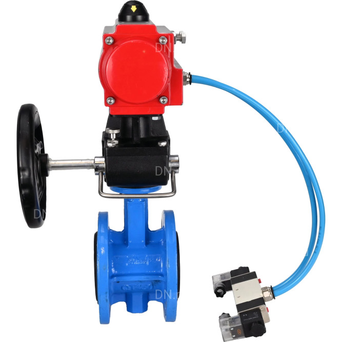 Затвор дисковый поворотный WBV1313E-2W-F-H Ду65 Ру16 фланцевый, корпус - чугун GGG40, диск - чугун GGG40, EPDM, с пневмоприводом PA-DA-105, пневмораспределителем 4V320-08 AC220V и ручным дублером MON1-250-T26-ISO