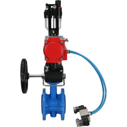 Затвор дисковый поворотный WBV1313E-2W-F-H Ду125 Ру16 фланцевый чугун GGG40, диск - чугун GGG40, EPDM, с пневмоприводом PA-DA-130, пневмораспределителем 4V320-10 AC220V, ручным дублером MON1-250-T26-ISO и БПВ AFC2000