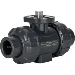 Кран шаровой BV4242E-FP-GRM-ISO Дн40 Ру10 полнопроходной, клеевой с разборным муфтовым соединением, корпус - UPVC (НПВХ), шар - UPVC (НПВХ), уплотнение - EPDM, с ISO-фланцем и голым штоком квадратным
