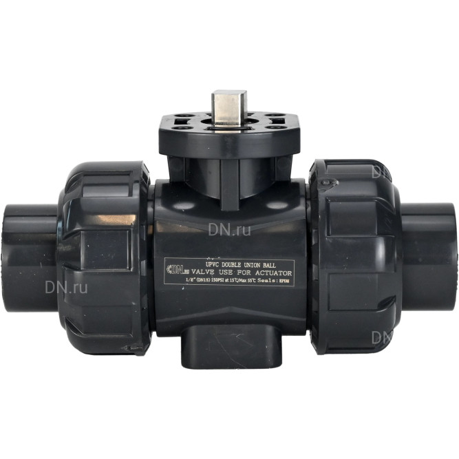Кран шаровой BV4242E-FP-GRM-ISO Дн40 Ру10 полнопроходной, клеевой с разборным муфтовым соединением, корпус - UPVC (НПВХ), шар - UPVC (НПВХ), уплотнение - EPDM, с ISO-фланцем и голым штоком квадратным