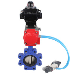 Затвор дисковый поворотный WBV1616N-2W-Fb-H Ду80 Ру16 LUG корпус - чугун QT450, диск - чугун QT450, уплотнение - NBR, с пневмоприводом PA-SA-105, пневмораспределителем 4V320-08 AC220V и БКВ APL-410N EX