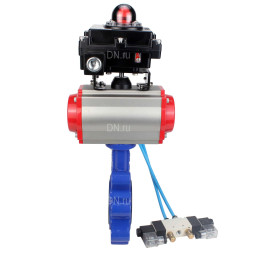 Затвор дисковый поворотный WBV1616N-2W-Fb-H Ду80 Ру16 LUG корпус - чугун QT450, диск - чугун QT450, уплотнение - NBR, с пневмоприводом PA-SA-105, пневмораспределителем 4V320-08 AC220V и БКВ APL-410N EX
