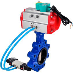 Затвор дисковый поворотный WBV1616N-2W-Fb-H Ду50 Ру16 LUG, корпус - чугун QT450, диск - чугун QT450, уплотнение - NBR, с пневмоприводом PA-DA-065, пневмораспределителем 4M320-10 AC220V и магнитным переключателем ALS200D
