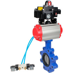 Затвор дисковый поворотный WBV1631N-2W-Fb-H Ду65 Ру16 LUG, корпус - чугун QT450, диск - нержавеющая сталь 304, уплотнение - NBR, с пневмоприводом PA-SA-105, пневмораспределителем 4M320-08 AC220V и БКВ APL-410N EX
