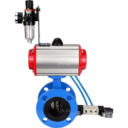 Затвор дисковый поворотный WBV1313E-2W-F-H Ду200 Ру16 фланцевый, корпус - чугун GGG40, диск - чугун GGG40, уплотнение - EPDM, с пневмоприводом PA-DA-140, пневмораспределителем 4V320-08 AC220V и БПВ AFC2000
