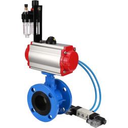 Затвор дисковый поворотный WBV1313E-2W-F-H Ду200 Ру16 фланцевый, корпус - чугун GGG40, диск - чугун GGG40, уплотнение - EPDM, с пневмоприводом PA-DA-140, пневмораспределителем 4V320-08 AC220V и БПВ AFC2000