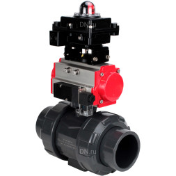 Кран шаровой BV4242E-FP-GRM-ISO Дн32 Ру10 полнопроходной, корпус - НПВХ, шар - НПВХ, уплотнение - EPDM, с пневмоприводом PA-DA-052, пневмораспределителем 4M310-08 AC220V и БКВ APL-410N EX