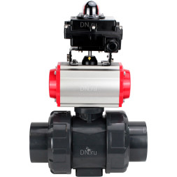 Кран шаровой BV4242E-FP-GRM-ISO Дн32 Ру10 полнопроходной, корпус - НПВХ, шар - НПВХ, уплотнение - EPDM, с пневмоприводом PA-DA-052, пневмораспределителем 4M310-08 AC220V и БКВ APL-410N EX