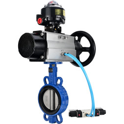 Затвор дисковый поворотный WBV1132N-2W-Fb-H Ду150 Ру16, корпус - чугун GG25, диск - нержавеющая сталь 316L, уплотнение - NBR, с пневмоприводом PA-DA-105-1 двойного действия, с пневмораспределителем 4V320-10 AC220V, с БКВ APL-510N-EX