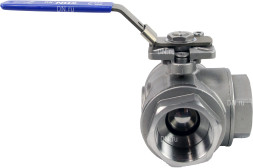 Кран шаровой BV3232P(4pc)-SP-3WT-T-ISO-H Ду100 Ру40, 3-ходовой T-тип стандартнопроходной, внутренняя резьба, уплотнение - PTFE, материал корпуса - нержавеющая сталь SS316 с ISO фланцем и рукояткой