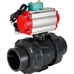 Кран шаровой BV4242E-FP-GRM-ISO Дн32 Ру10 полнопроходной, корпус - НПВХ, шар - НПВХ, уплотнение - EPDM, с пневмоприводом PA-SA-052, пневмораспределителем 4M310-08 AC220V и магнитным переключателем ALS200D