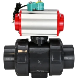 Кран шаровой BV4242E-FP-GRM-ISO Дн32 Ру10 полнопроходной, корпус - НПВХ, шар - НПВХ, уплотнение - EPDM, с пневмоприводом PA-SA-052, пневмораспределителем 4M310-08 AC220V и магнитным переключателем ALS200D
