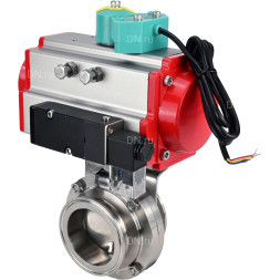 Затвор дисковый поворотный кламповый WBV3131S-2W-C-H Ду15 Ру10 корпус - пищевая нержавеющая сталь 304, уплотнение - Silicon, с пневмоприводом PA-DA-052, пневмораспределителем 4M310-08 AC220V и магнитным переключателем ALS200D